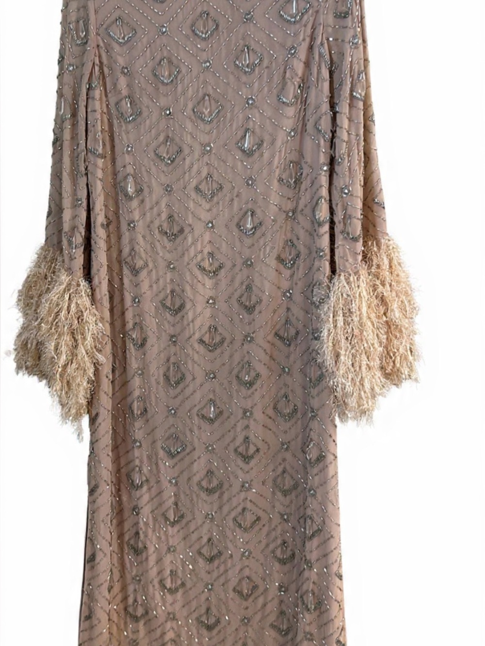 ASOS Blush Pink Beaded Long Sleeve Feather Cuff Dress